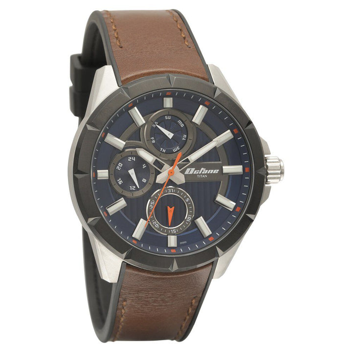 Titan Quartz Multifunction Blue Dial Silicone & Leather Strap Watch for Men NS90123KP02