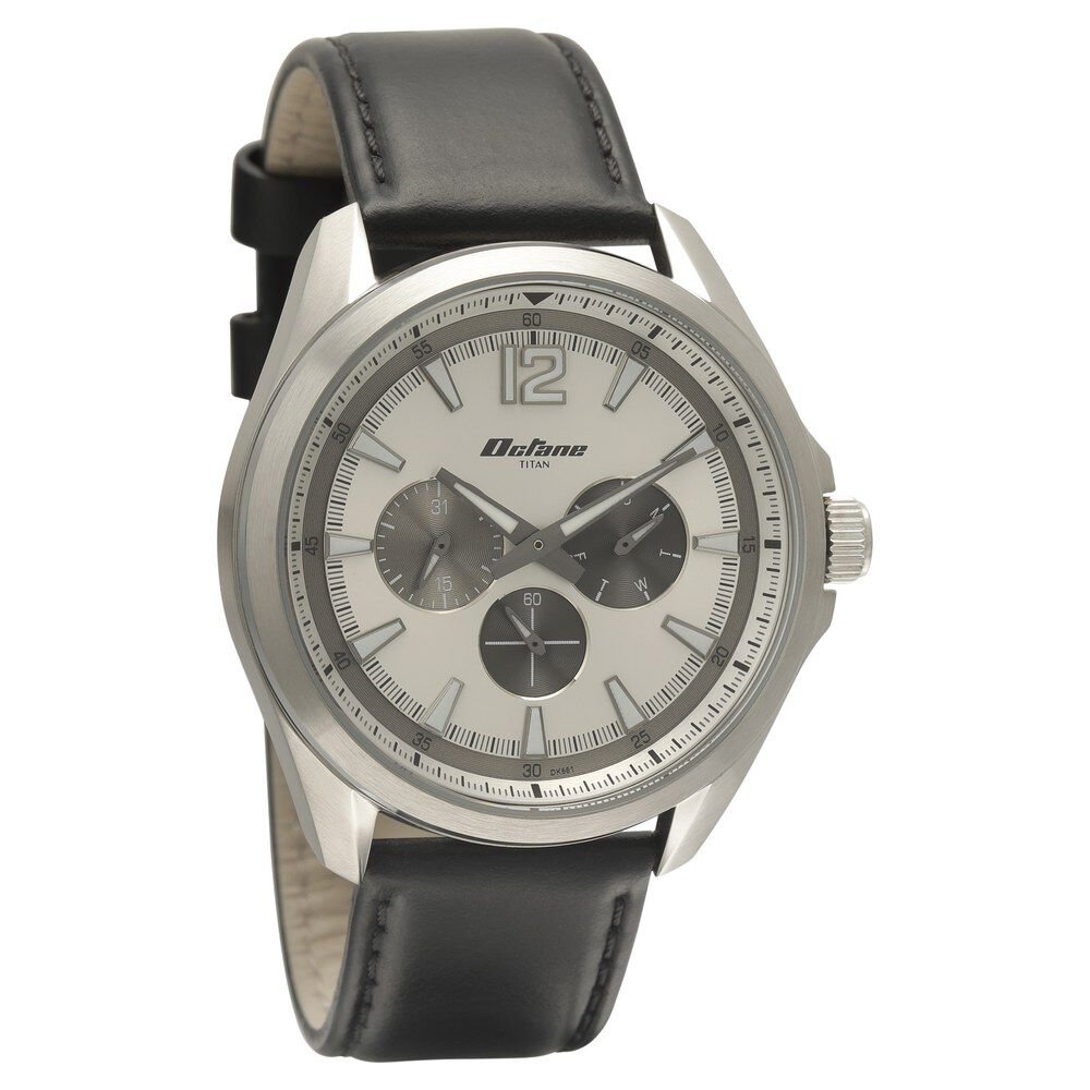 Titan Quartz Multifunction Silver Dial Leather Strap Watch for Men - The Watch Factory ®