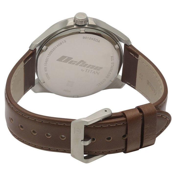 Titan Quartz Multifunction Black Dial Leather Strap Watch for Men-NS90124SL02