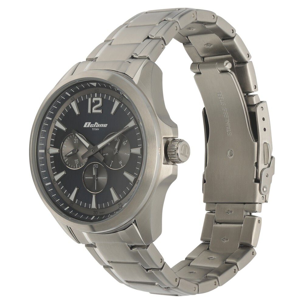 Titan Quartz Multifunction Blue Dial Stainless Steel Strap Watch for Men NS90124SM01