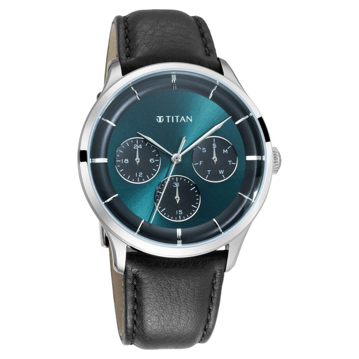 Titan Light Leathers Green Dial Quartz Multifunction Leather Strap watch for Men-NQ90125SL02