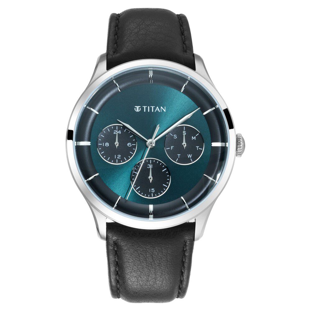 Titan Light Leathers Green Dial Quartz Multifunction Leather Strap watch for Men-NQ90125SL02