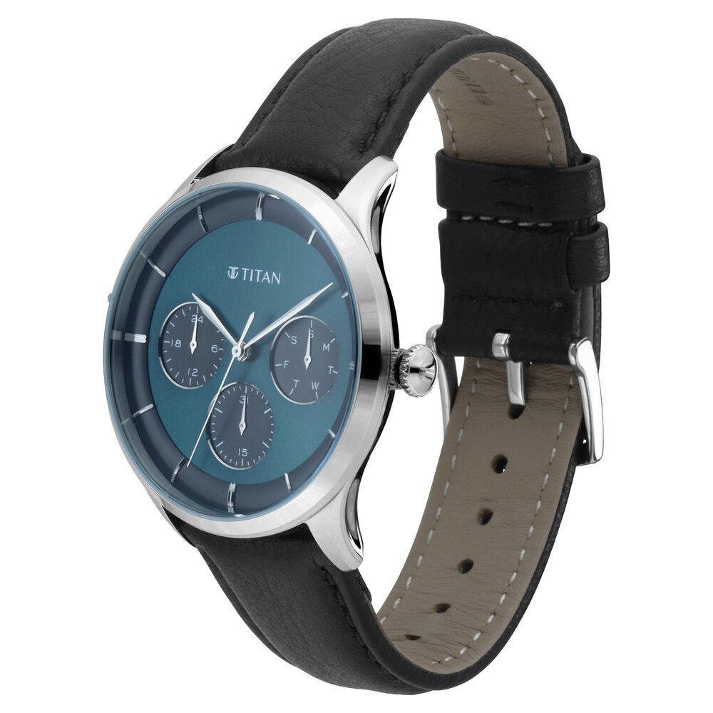 Titan Light Leathers Green Dial Quartz Multifunction Leather Strap watch for Men-NQ90125SL02