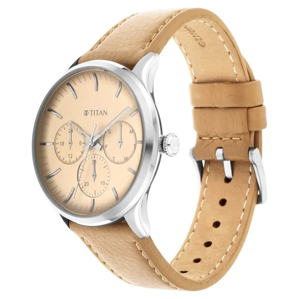 Titan Light Yellow Dial Leather Strap Watch 90125SL04 (DK820)