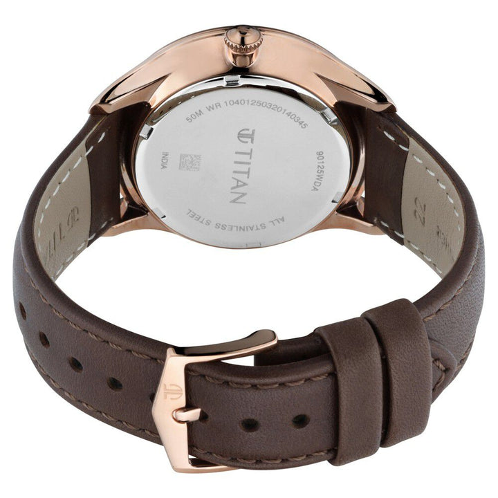 Titan Quartz Multifunction Brown Dial Leather Strap Watch for Men-NS90125WL01