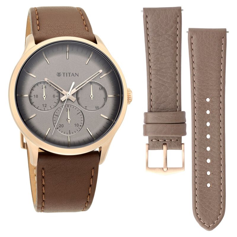 Titan Quartz Multifunction Grey Dial Leather Strap Watch For Men – The ...