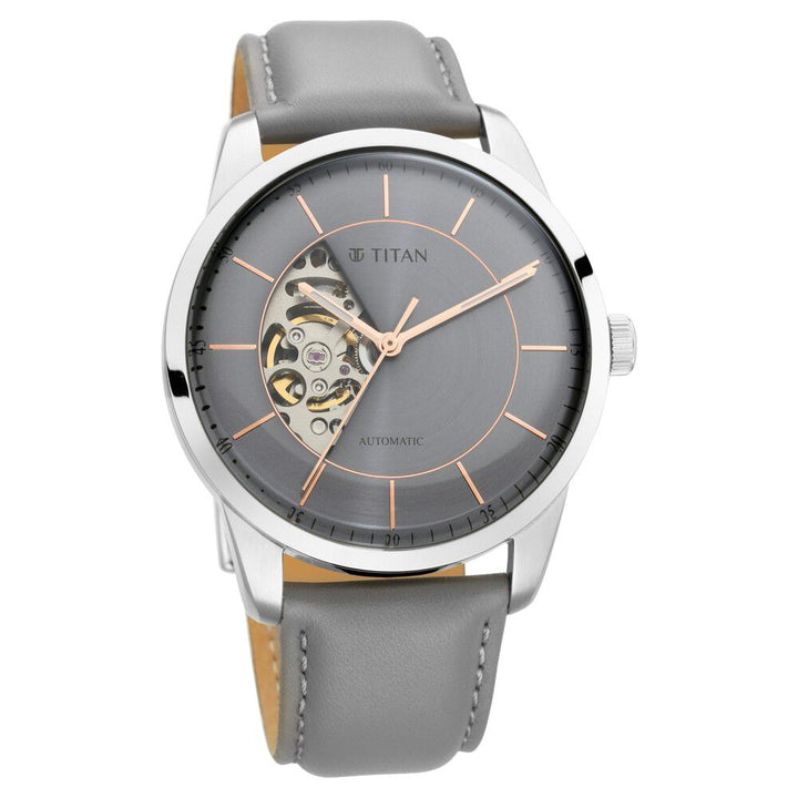 Titan Automatics Grey Dial Automatic Leather Strap Watch for Men - The Watch Factory ®