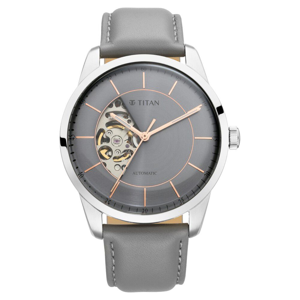 Titan Automatics Grey Dial Automatic Leather Strap Watch for Men - The Watch Factory ®