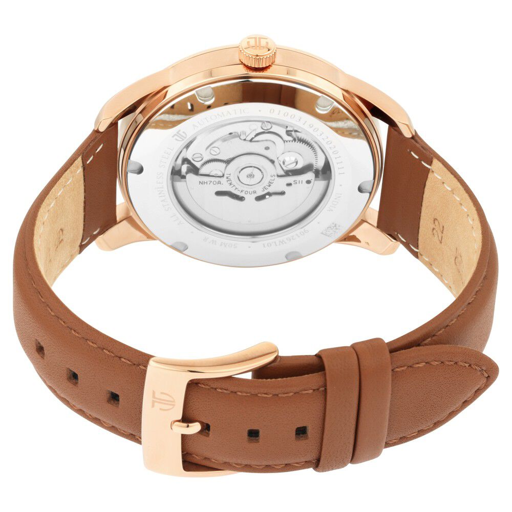 Titan Automatics Silver Dial Automatic Leather Strap Watch for Men NS90126WL01