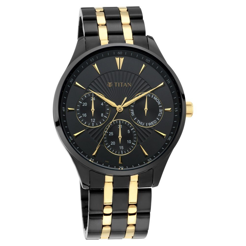 Titan Regalia Opulent Black Dial Multifunction Stainless Steel Strap watch for Men - The Watch Factory ®