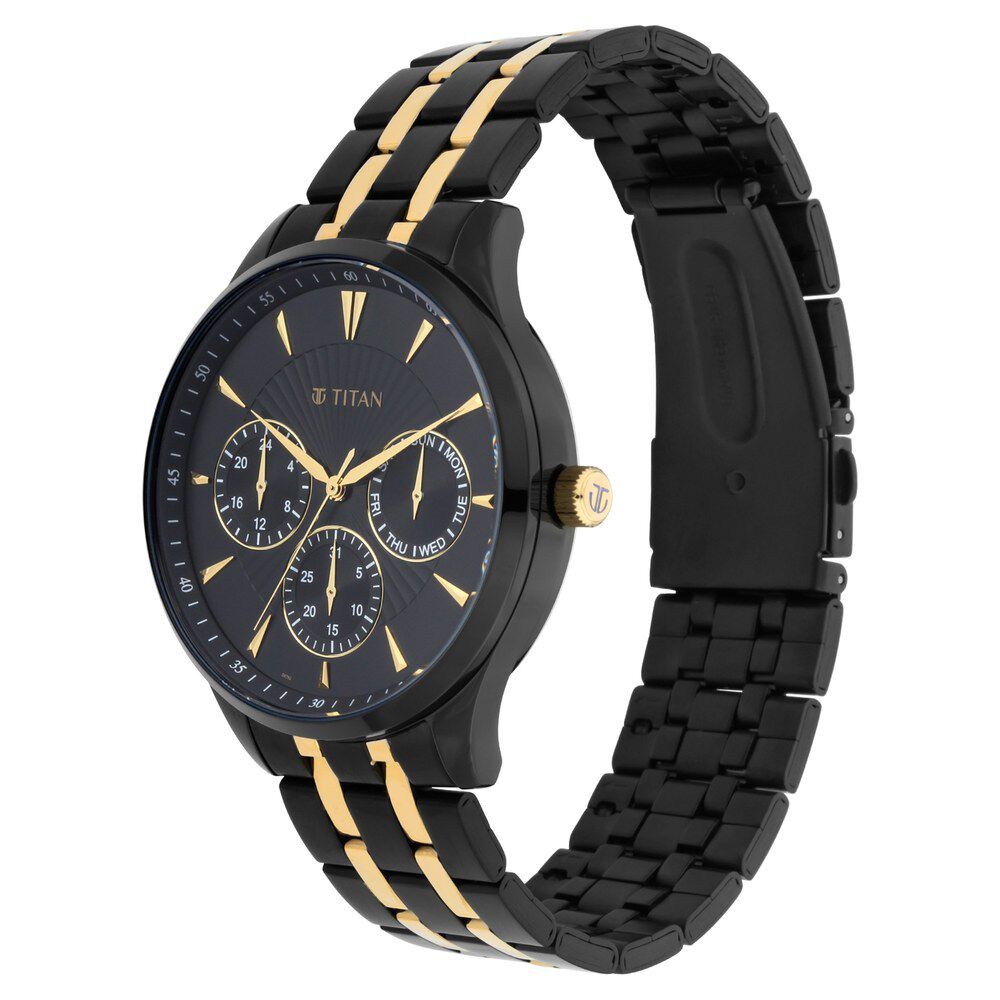 Titan Regalia Opulent Black Dial Multifunction Stainless Steel Strap watch for Men - The Watch Factory ®
