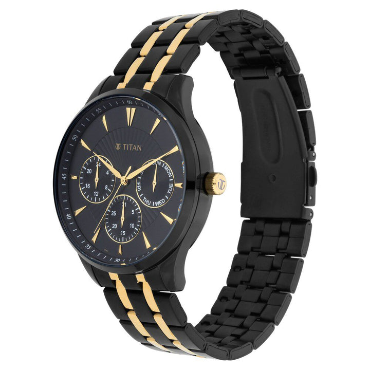 Titan Regalia Opulent Black Dial Multifunction Stainless Steel Strap watch for Men - The Watch Factory ®