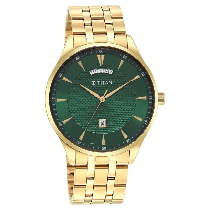 Titan Opulent Green Dial Analog Stainless Steel Strap watch for Men NS90127YM03