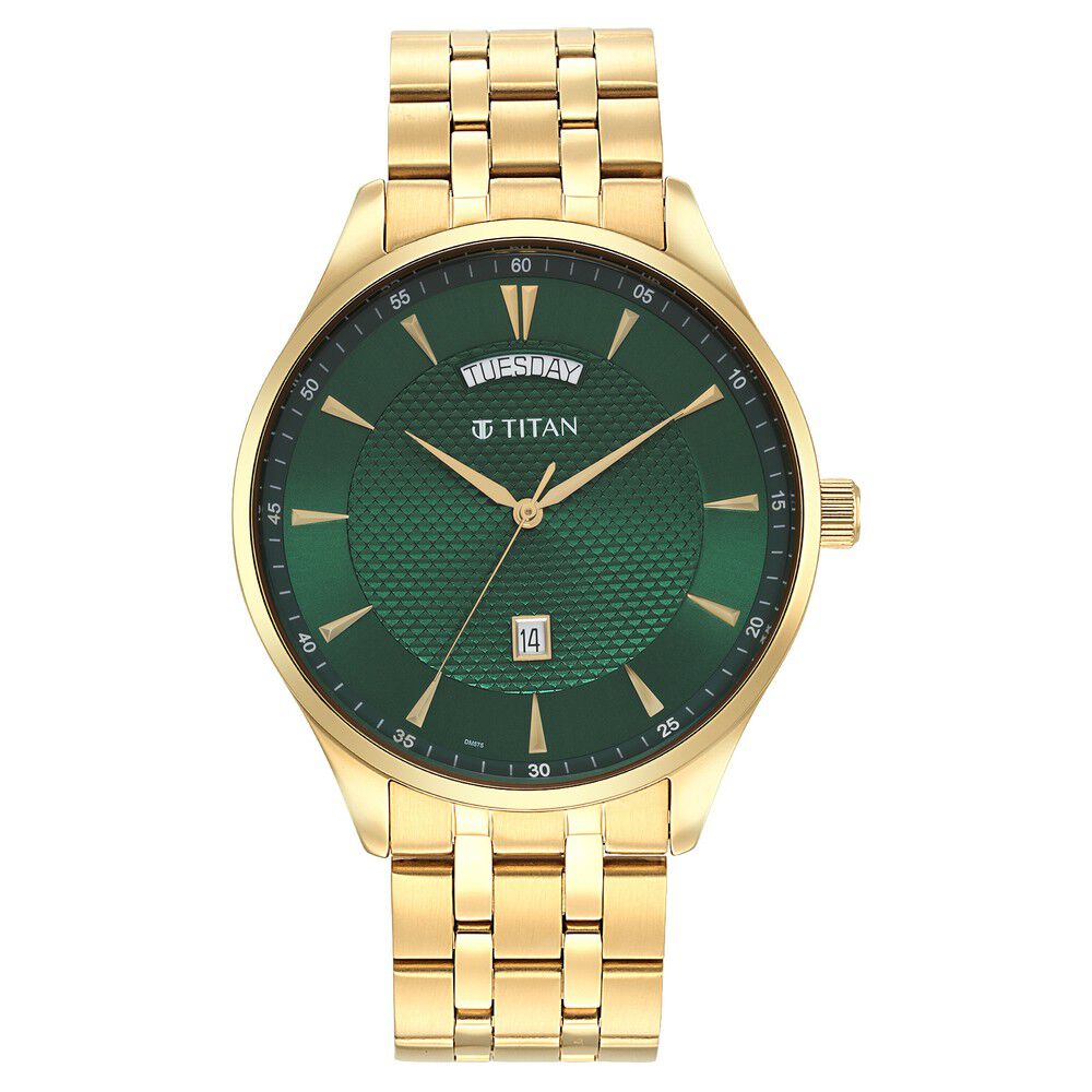 Titan Opulent Green Dial Analog Stainless Steel Strap watch for Men NS90127YM03