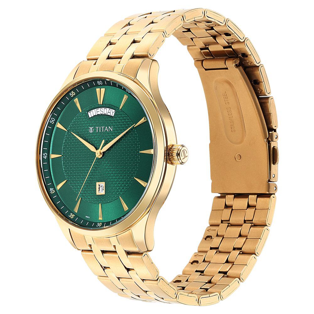 Titan Opulent Green Dial Analog Stainless Steel Strap watch for Men NS90127YM03