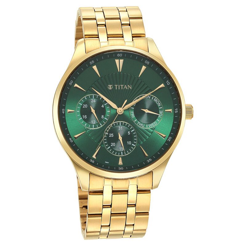 Titan Opulent Green Dial Quartz Multifunction Stainless Steel Strap Watch For Men