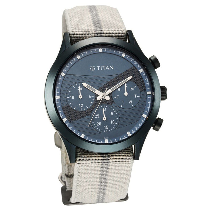 Titan Athleisure Blue Dial Quartz Multifunction Nylon Strap watch for Men-NS90129QP01