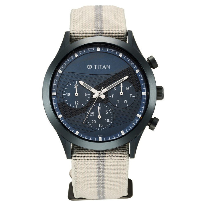Titan Athleisure Blue Dial Quartz Multifunction Nylon Strap watch for Men-NS90129QP01