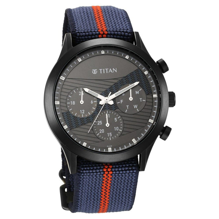 Titan Athleisure Anthracite Dial Quartz Multifunction Nylon Strap watch for Men-NS90129QP02