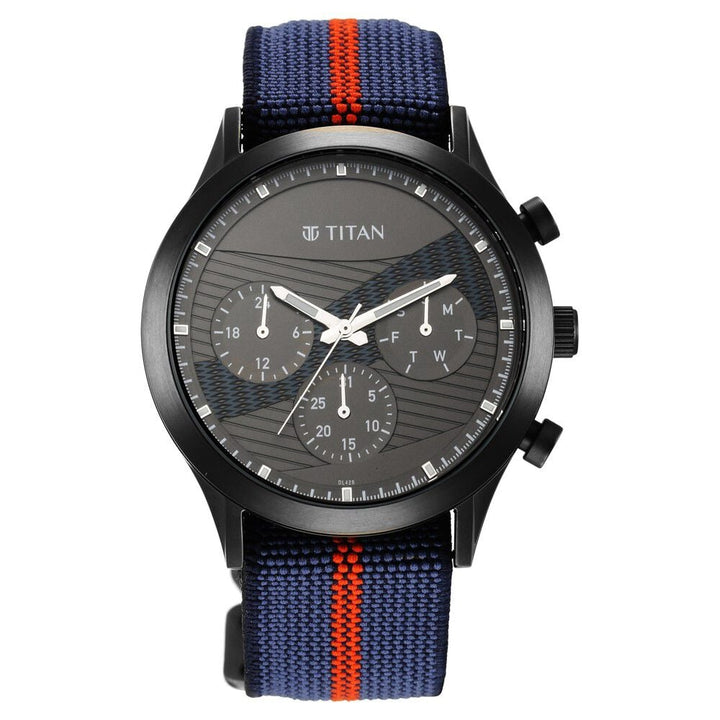 Titan Athleisure Anthracite Dial Quartz Multifunction Nylon Strap watch for Men-NS90129QP02