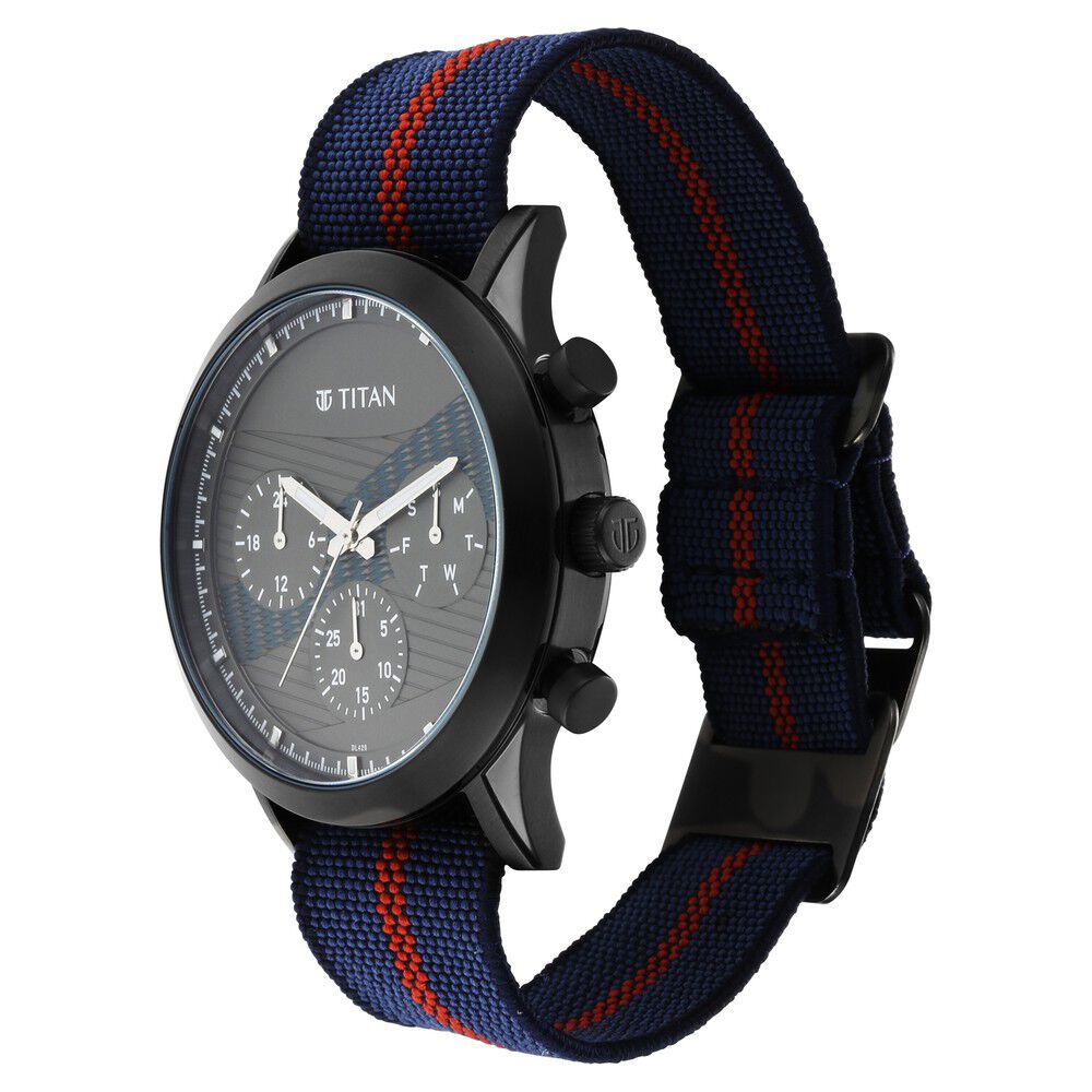 Titan Athleisure Anthracite Dial Quartz Multifunction Nylon Strap watch for Men-NS90129QP02