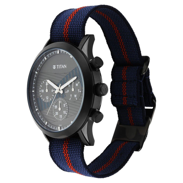 Titan Athleisure Anthracite Dial Quartz Multifunction Nylon Strap watch for Men-NS90129QP02