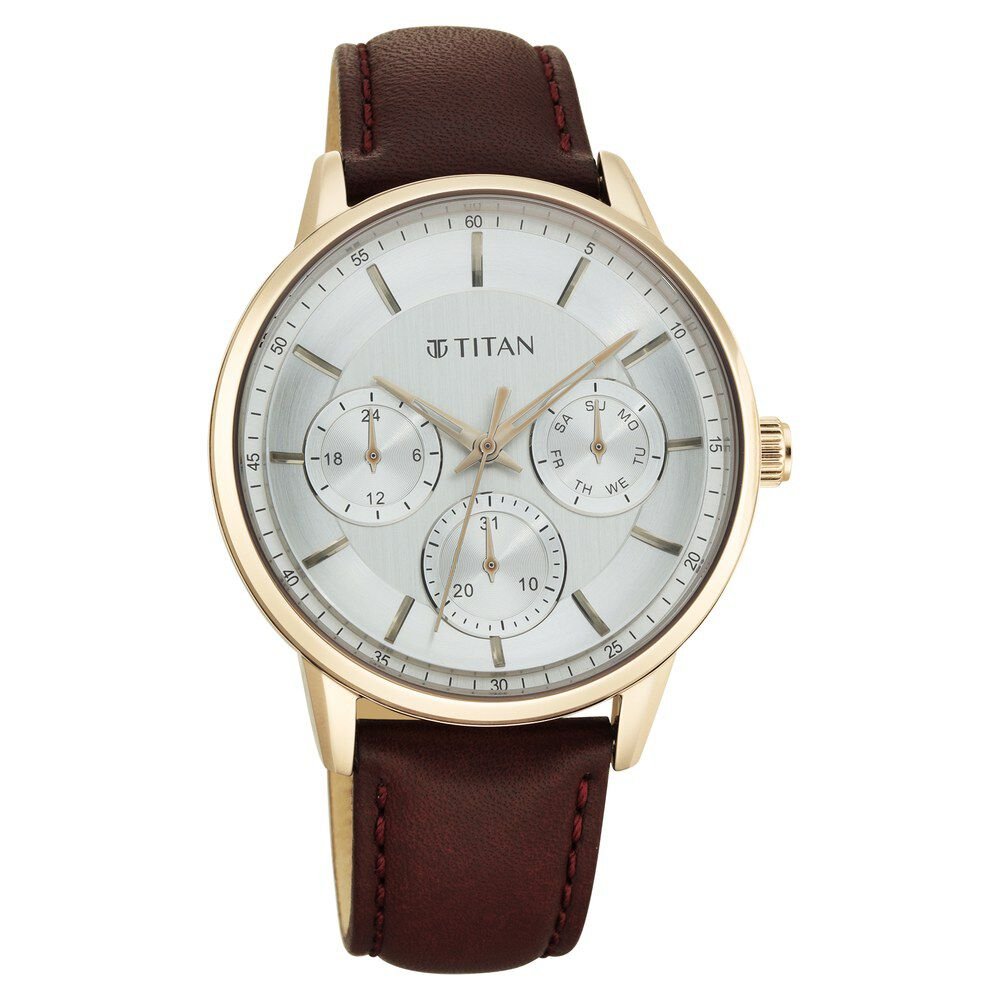 Titan Urban Magic Silver Dial Quartz Multifunction Leather Strap watch for Men - The Watch Factory ®