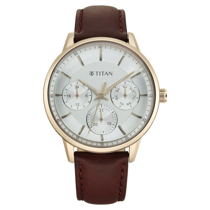 Titan Urban Magic Silver Dial Quartz Multifunction Leather Strap watch for Men - The Watch Factory ®