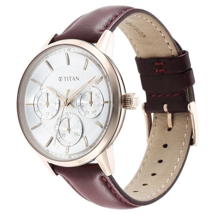Titan Urban Magic Silver Dial Quartz Multifunction Leather Strap watch for Men - The Watch Factory ®