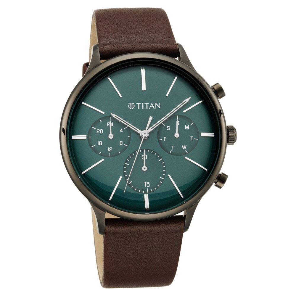 Titan Quartz Multifunction Green Dial Leather Strap Watch for Men - The Watch Factory ®