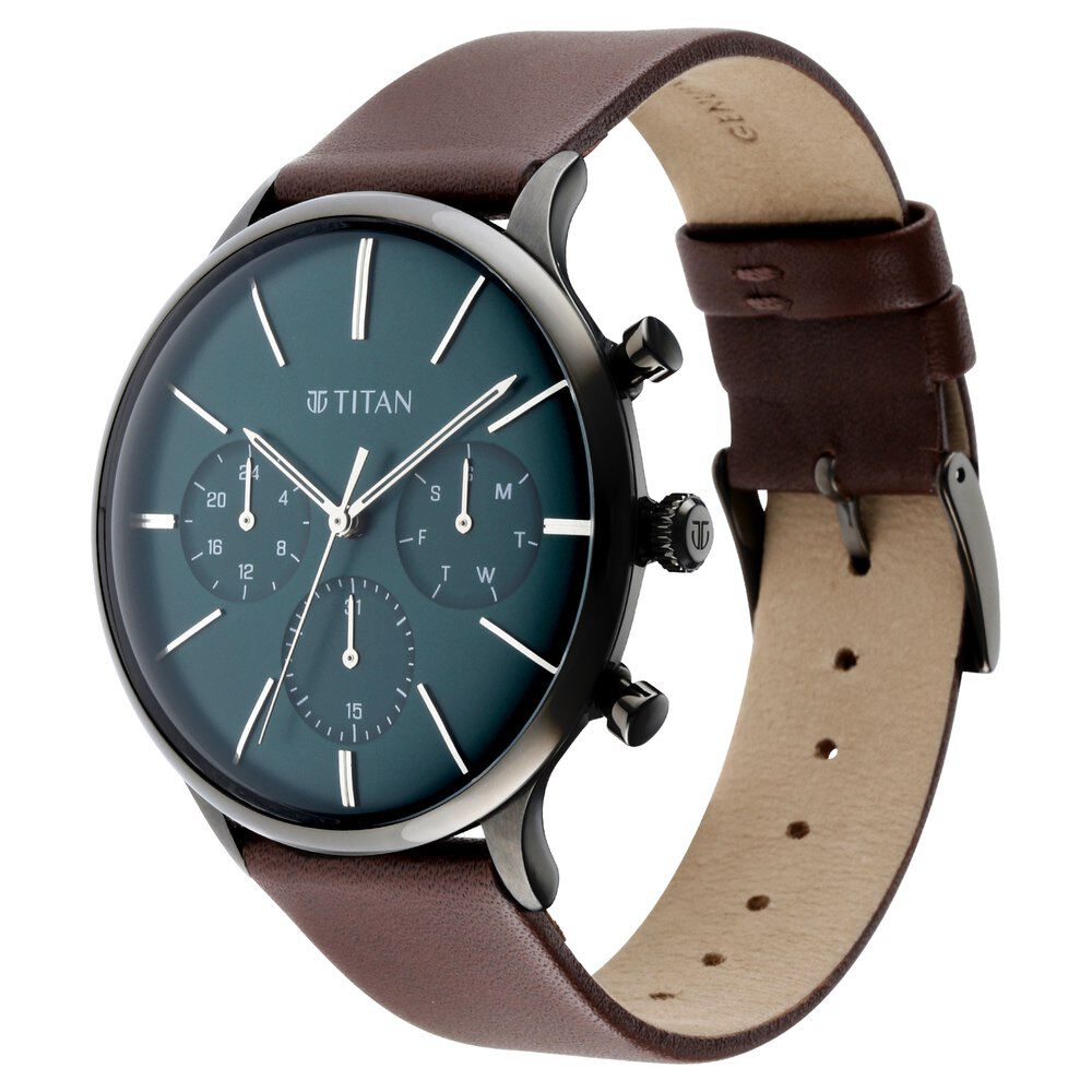 Titan Quartz Multifunction Green Dial Leather Strap Watch for Men - The Watch Factory ®