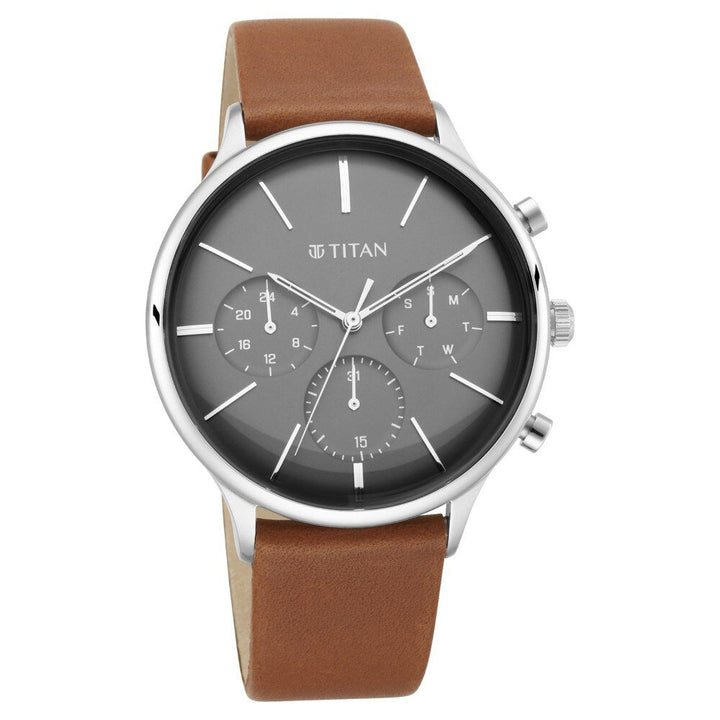 Titan Light Leathers Multifunction Black Dial Brown Leather Strap Watch For Men - The Watch Factory ®