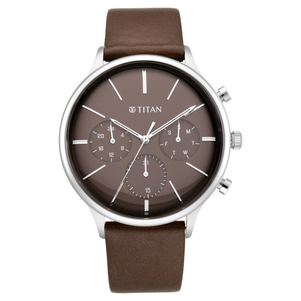 Titan Quartz Multifunction Brown Dial Leather Strap Watch for Men - The Watch Factory ®