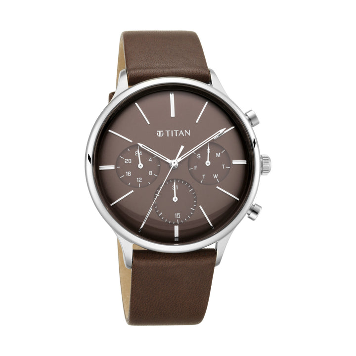 Titan Quartz Multifunction Brown Dial Leather Strap Watch for Men - The Watch Factory ®