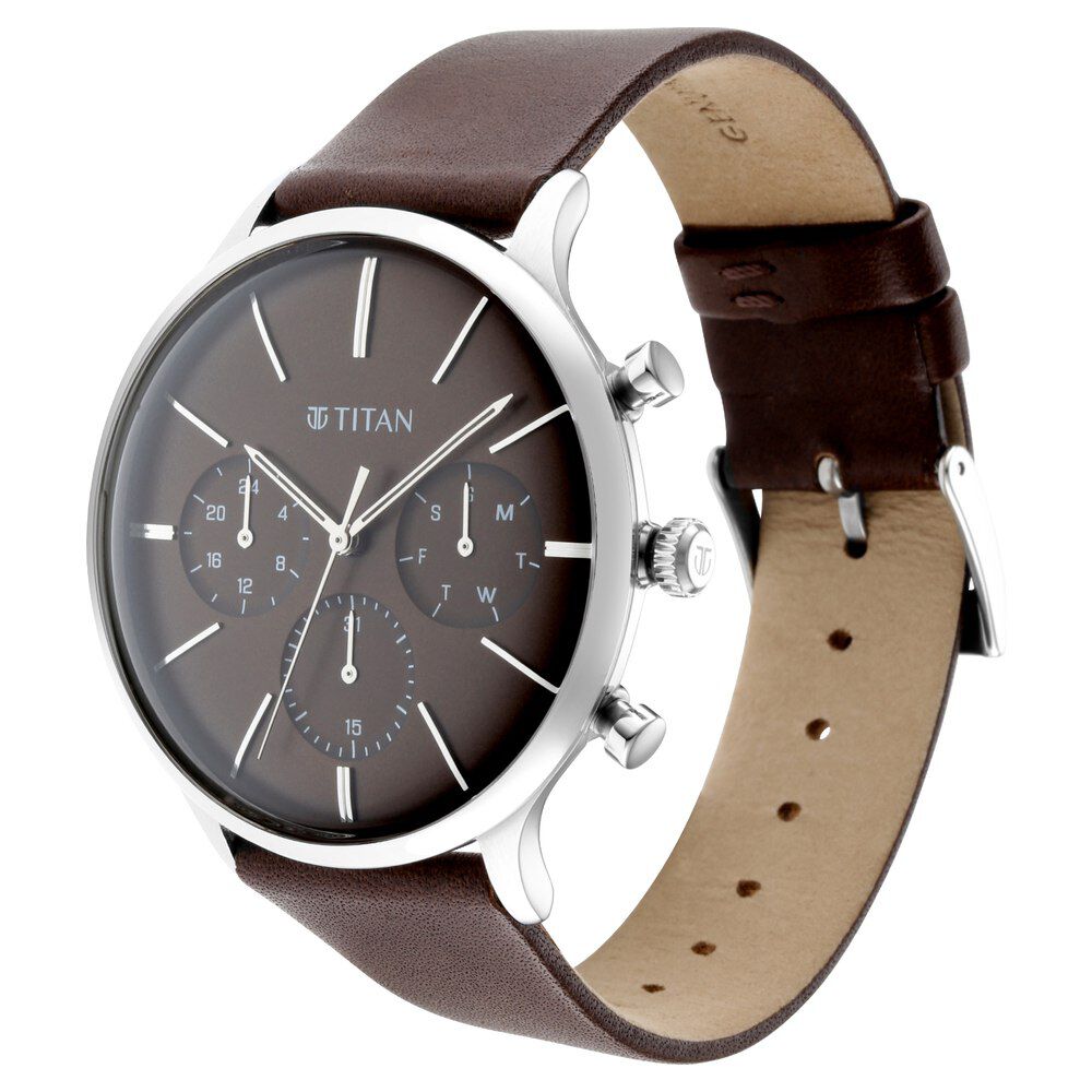 Titan Quartz Multifunction Brown Dial Leather Strap Watch for Men - The Watch Factory ®