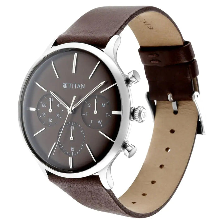 TITAN Light Leathers Watch with Brown Dial & Brown Leather Strap 90134SL02(DM196)