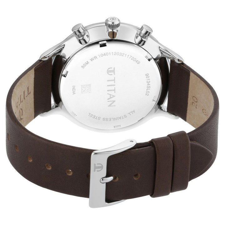 Titan Quartz Multifunction Brown Dial Leather Strap Watch for Men NS90134SL02