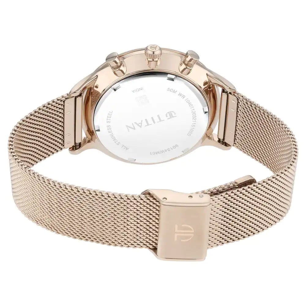 Titan Light Leathers Watch with Silver Dial & Pink Stainless Steel Strap NP90134WM01 (DM198)