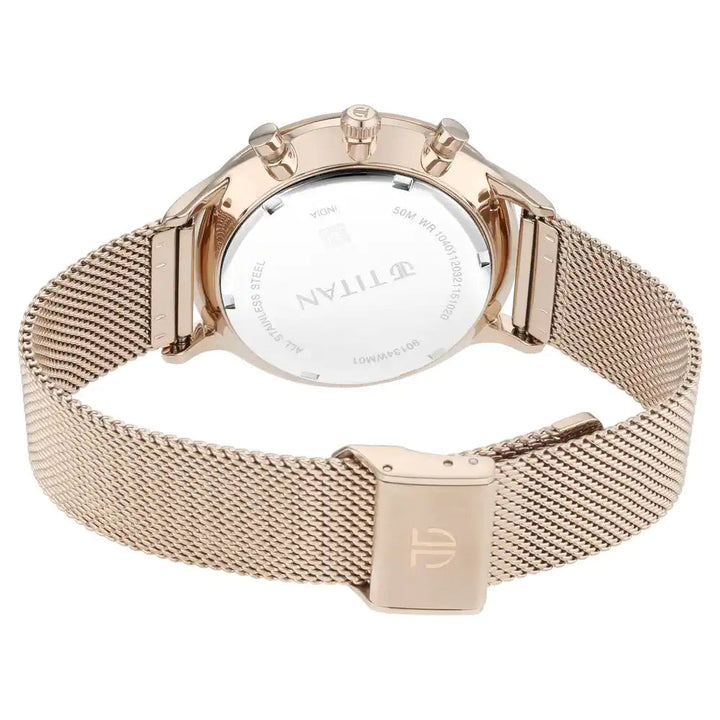 Titan Light Leathers Watch with Silver Dial & Pink Stainless Steel Strap NP90134WM01 (DM198)