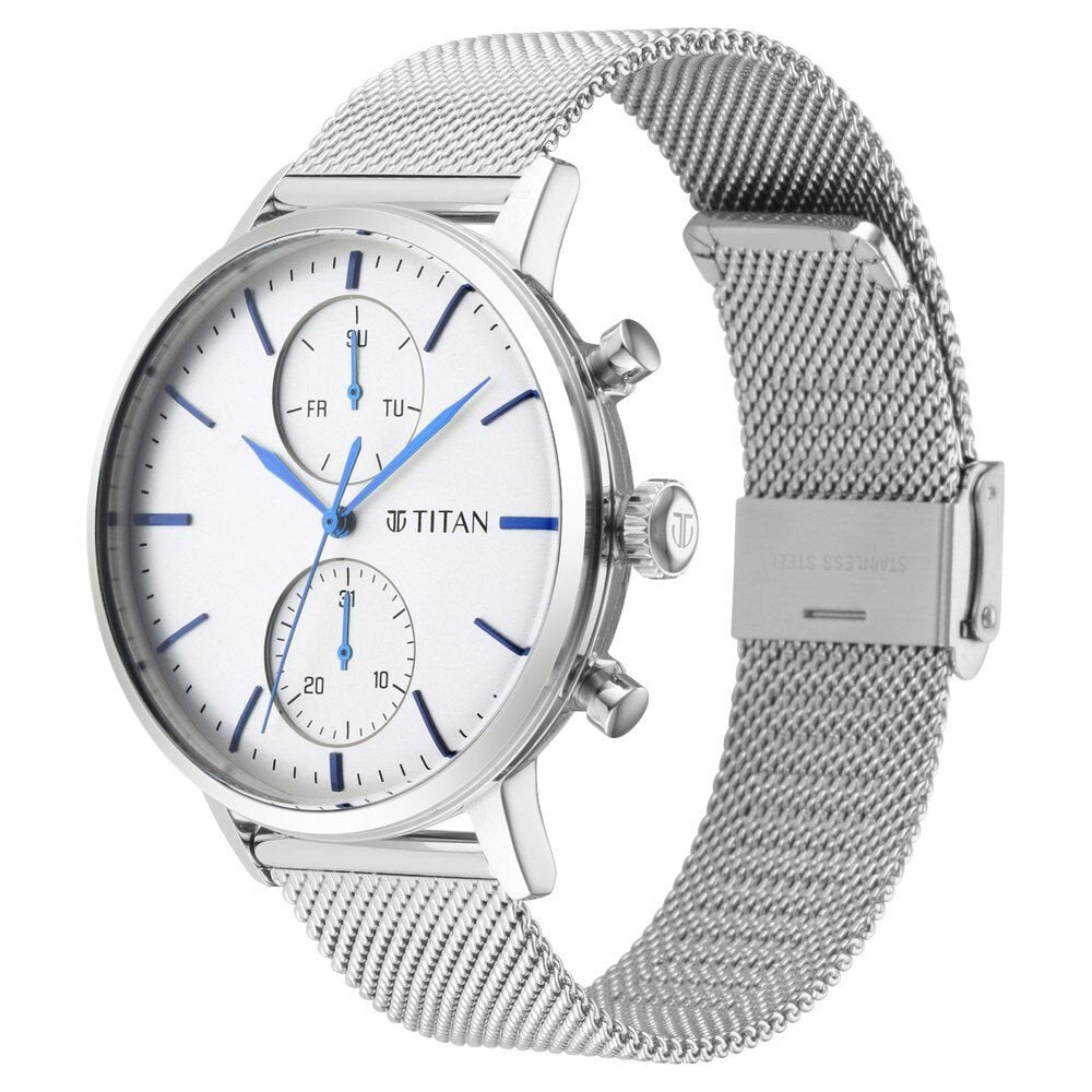 Titan Light Leathers Multifunction Silver Dial Silver Stainless Steel Strap Watch For Men - The Watch Factory ®