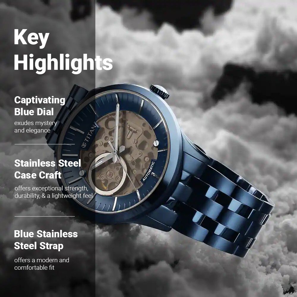 Titan Metal Mechanicals Blue Dial Analog Stainless Steel Strap Watch for Men - The Watch Factory ®