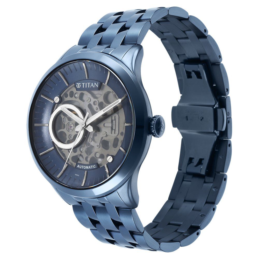 Titan Metal Mechanicals Blue Dial Analog Stainless Steel Strap Watch for Men - The Watch Factory ®
