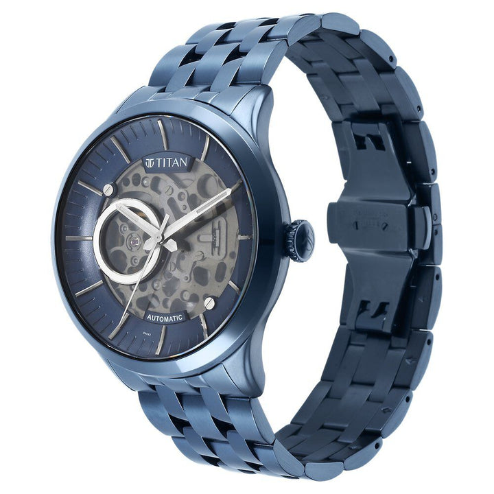 Titan Metal Mechanicals Blue Dial Analog Stainless Steel Strap Watch for Men - The Watch Factory ®