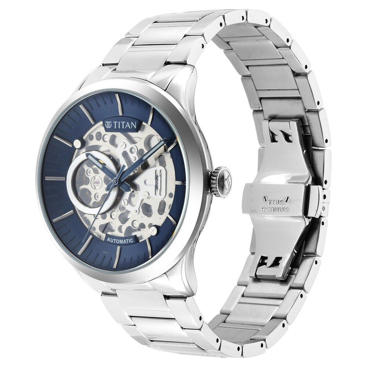 Titan Metal Mechanicals Blue Dial Automatic Stainless Steel Strap watch for Men - The Watch Factory ®