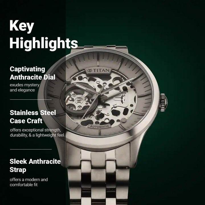 Titan Metal Mechanicals Anthracite Dial Analog Titanium Strap watch for Men - The Watch Factory ®