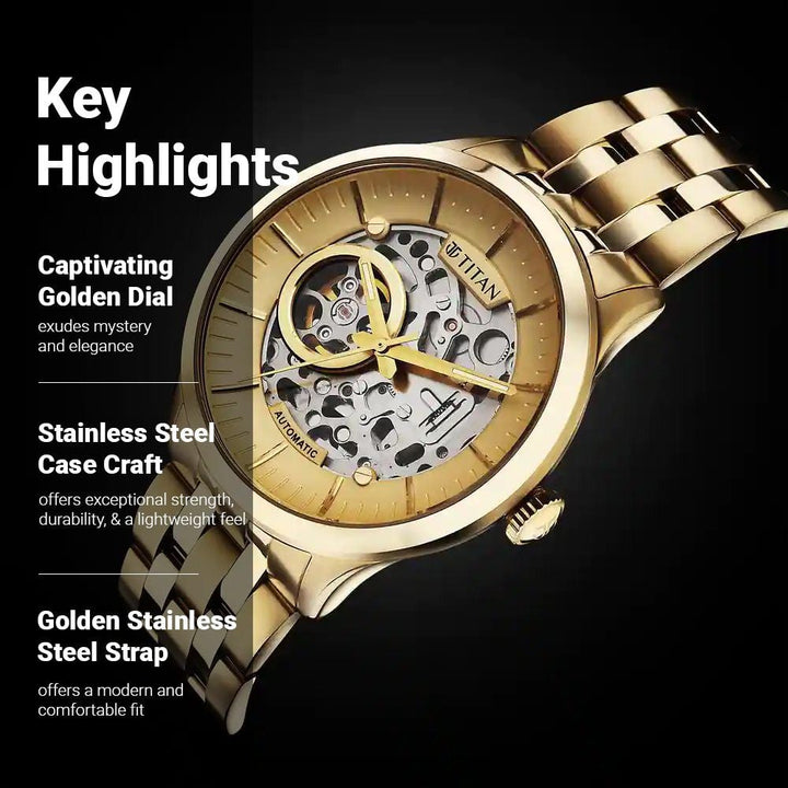 Titan Metal Mechanicals Blue Dial Stainless Steel Strap Watch for Men - The Watch Factory ®