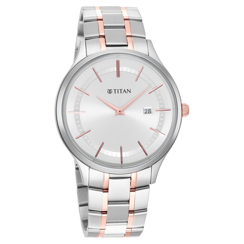 Titan Classique Slimline Silver Dial Analog with Date Stainless Steel Strap watch for Men