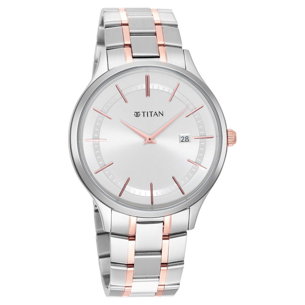 Titan Classique Slimline Silver Dial Analog with Date Stainless Steel Strap watch for Men - The Watch Factory ®