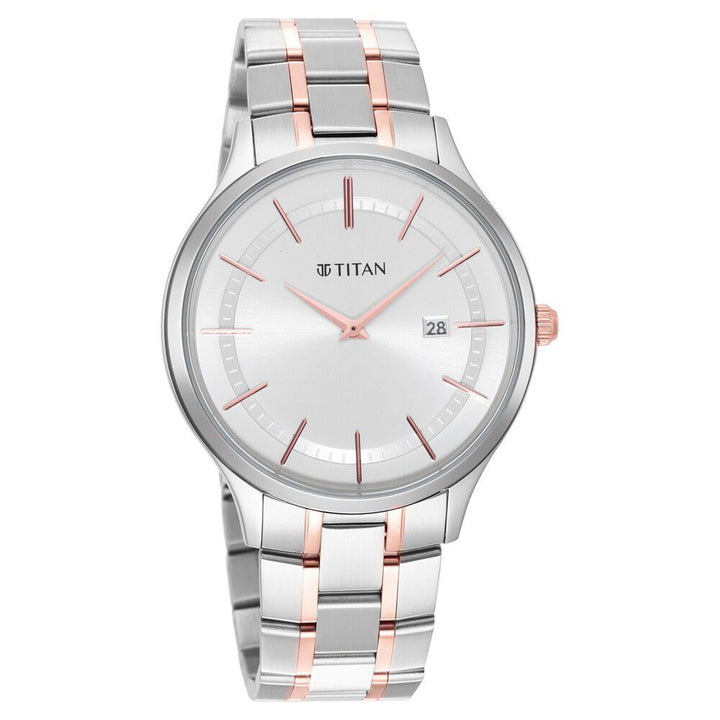Titan Classique Slimline Silver Dial Analog with Date Stainless Steel Strap watch for Men - The Watch Factory ®