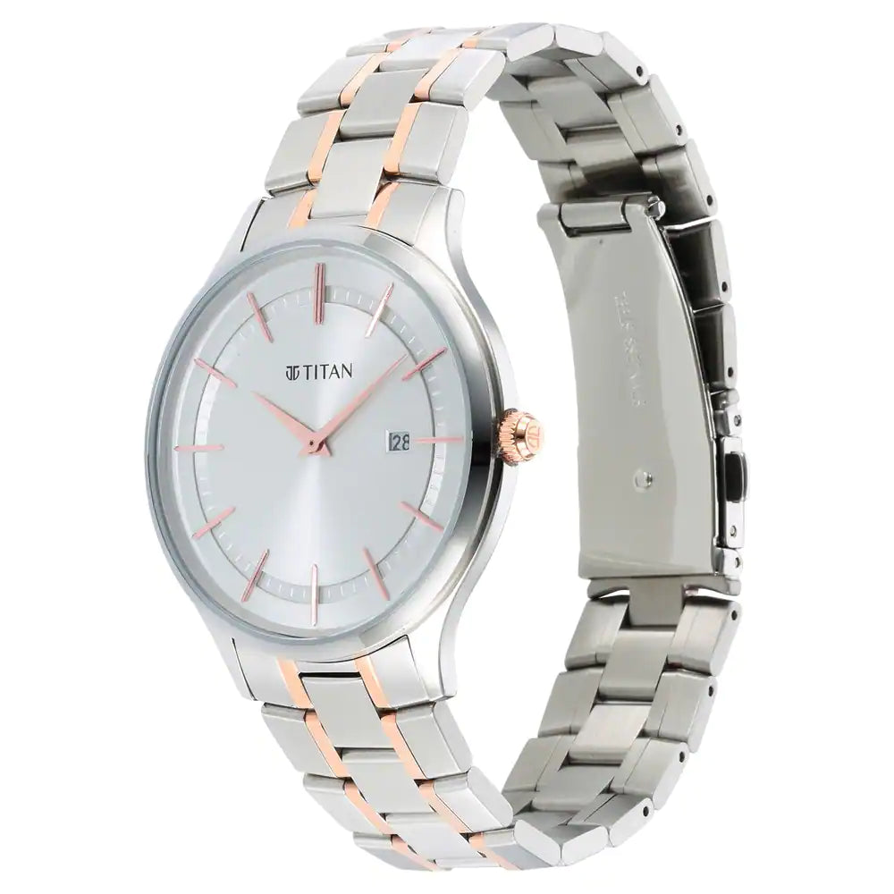 Titan Classique Slimline Watch with Silver Dial & Two Toned Stainless Steel Strap NQ90142KM01
